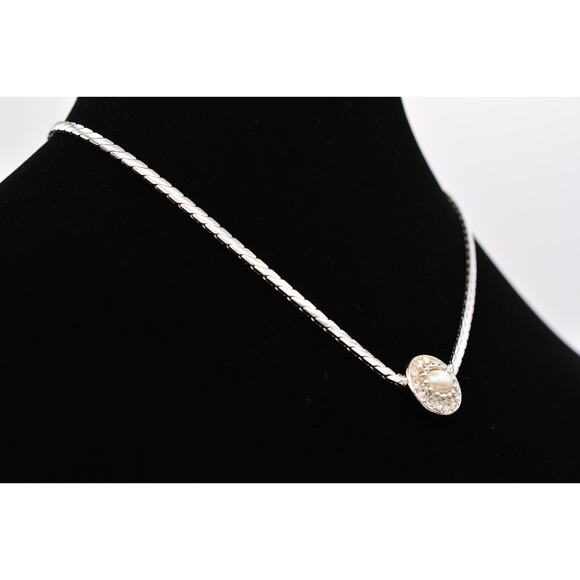 Christian Dior Vintage Collar Necklace Rhinestone Pearl Silver Signed 80s Bin7A - Picture 5 of 12